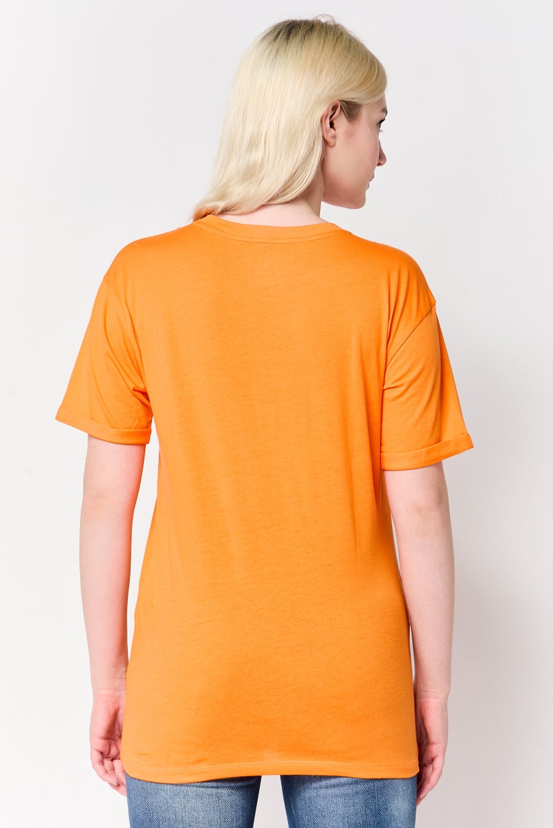 Armani Exchange Women Crew Neck Short Sleeve Graphic Print T-Shirt, Orange - Image 4